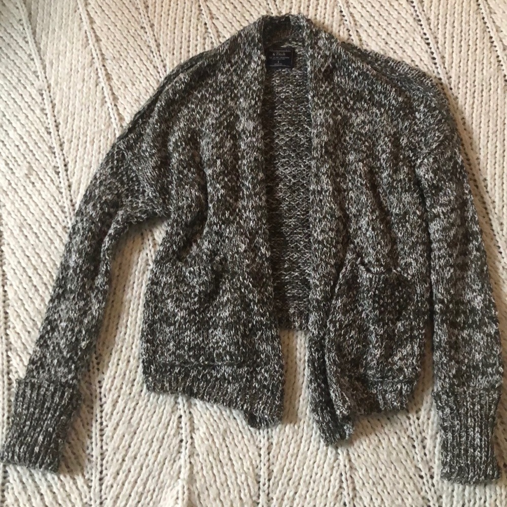 Dark green and white knit cardigan